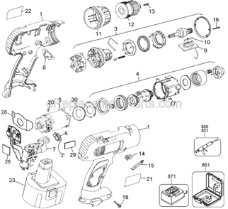 Page A Diagram and Parts List for 2898B Type 1 Black and Decker Cordless Drill
